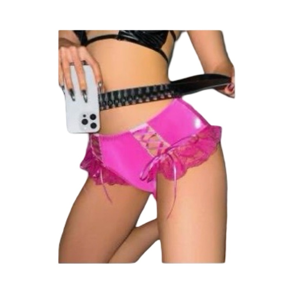 Pink Lace-Up High-Waisted Lingerie - Picture 12 of 12